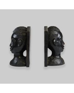 Vintage Pair of Wooden African Head Bookends