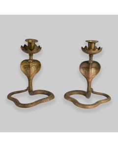 Vintage Pair of Brass King Cobra Candle Holders