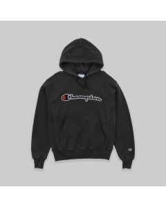 Champion Reverse Weave Black Hoodie With Big spell out