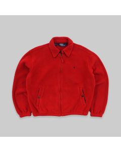 Polo Ralph Lauren 1990s Fleece Harrington Red Jacket With Embroidered Breast Logo